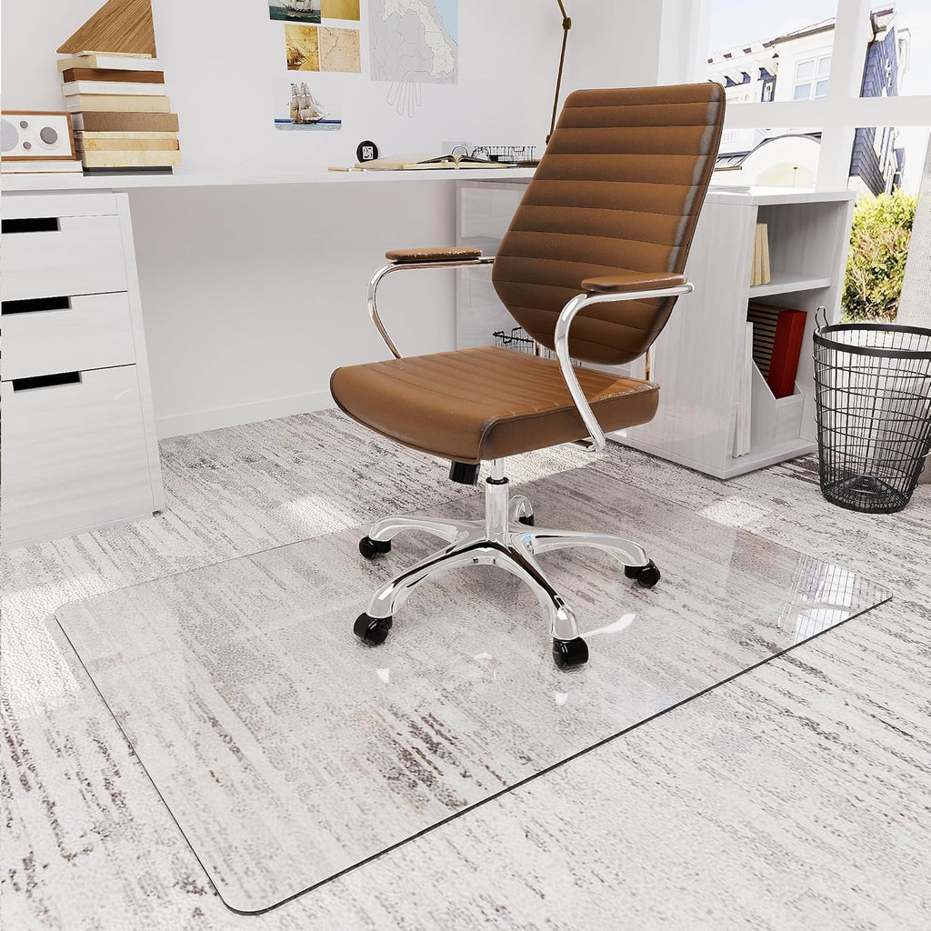 30" x 48" Tempered Glass Office Chair Mat for Carpet & Hardwood Floor, 1/5" Thick Clear Floor Protector Desk Chair Mat with Rounded and Polished Edges