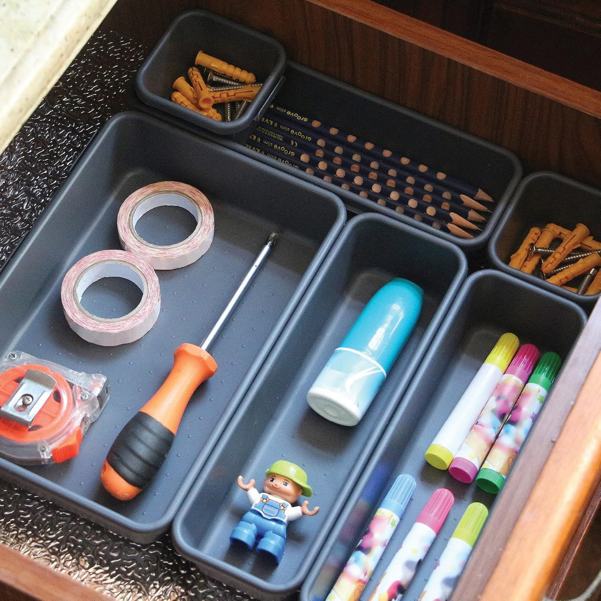 TENABORT 42 Pack Interlocking Desk Drawer Organizer Tray Dividers Plastic Sha...