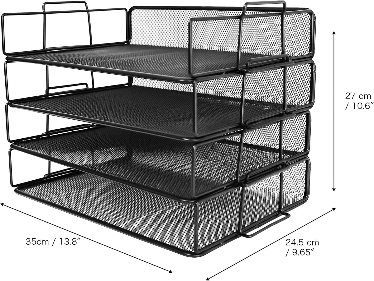 Exerz Letter Trays 4pcs Black Paper Sorters Stackable, 4 Tiers File Trays, De...