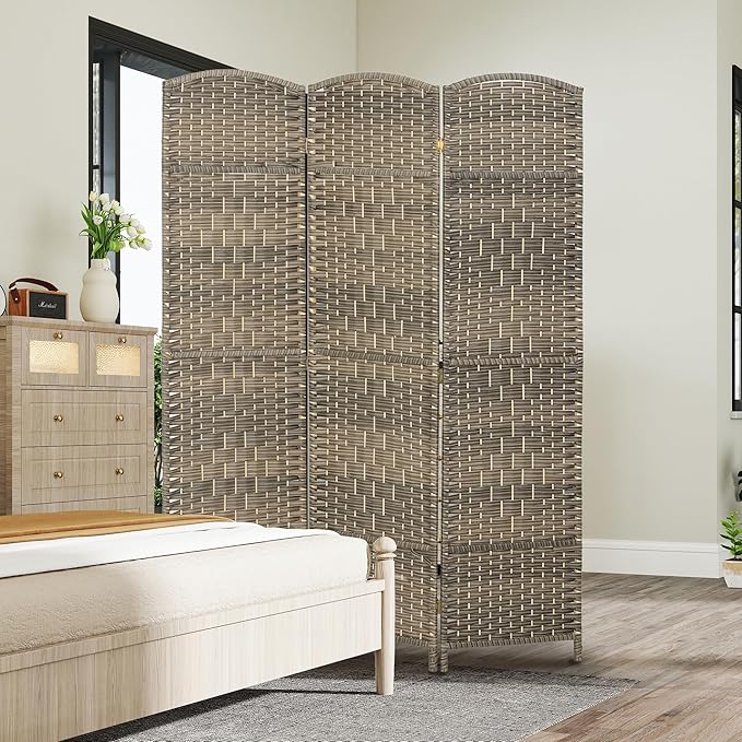 HOMCOM 3 Panel Room Divider, Hand-Woven Freestanding Wall Partition - Image 8
