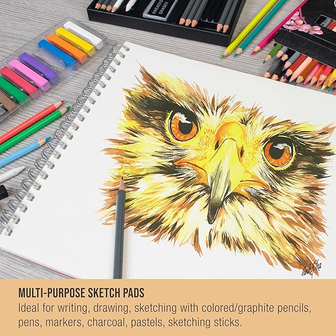 U.S. Art Supply 9"x12" Top Spiral Bound Sketch Book, 2 Pack, 100 Sheets Each - Image 5