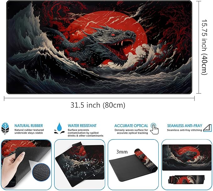 Gothic Desk Mat XXL Large Extended Gaming Mouse Pad Red Sun Mousepas Laptop Mat - Image 3
