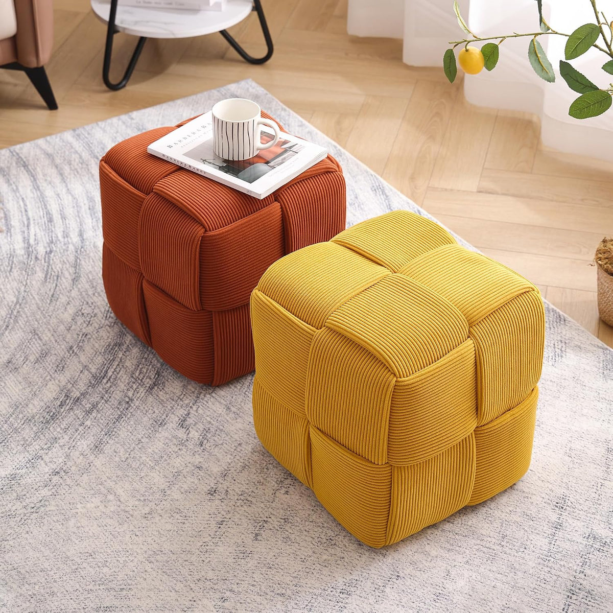 Cmishe 15" Square Woven Corduroy Ottoman Footrest - Modern Vanity Stool ...