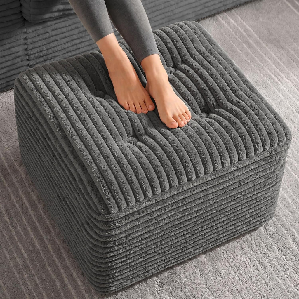23.6in pouf ottoman, corduroy footstool foot rest floor, main product view