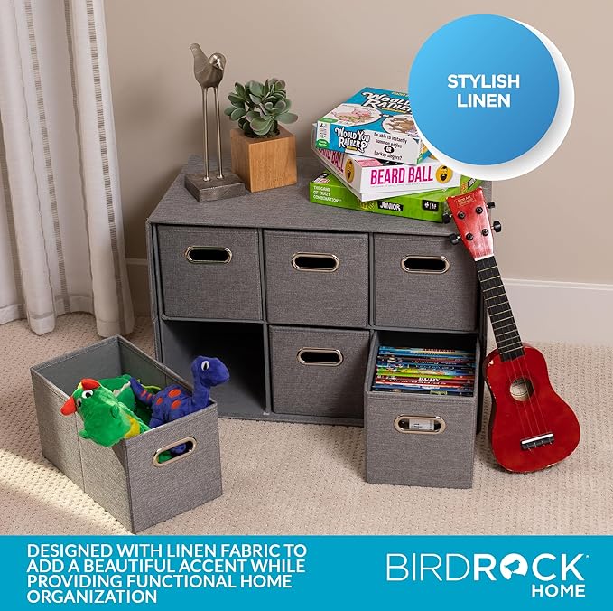 BIRDROCK HOME Linen Cube Organizer Shelf w/ 6 Storage Fabric Bins - Image 4