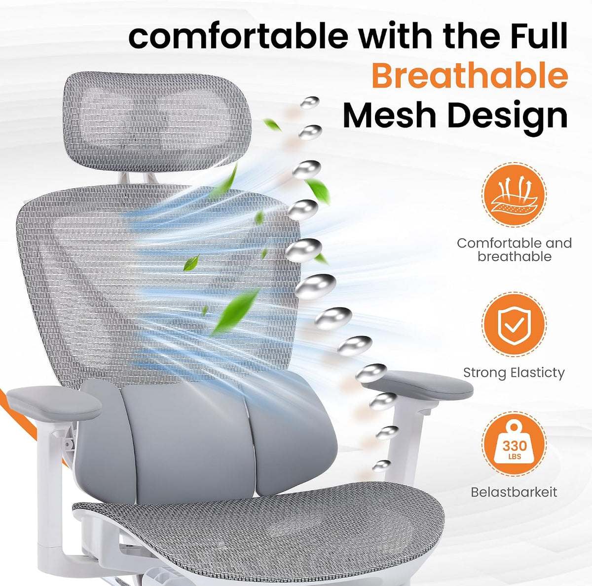 LuxErgo Big & Tall Ergonomic Mesh Office Chair 350lbs, High Back Reclinin...