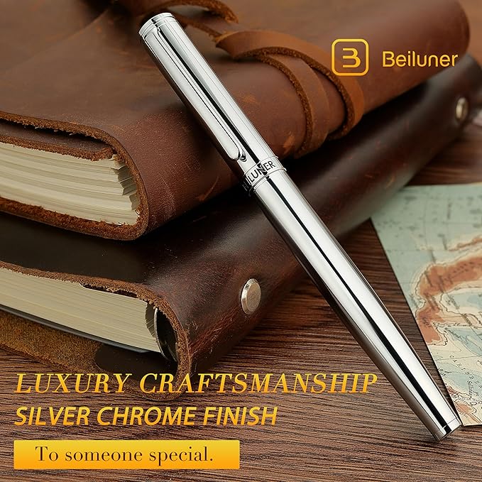 BEILUNER Silver Fountain Pen, Stunning Luxury Pens - Image 3