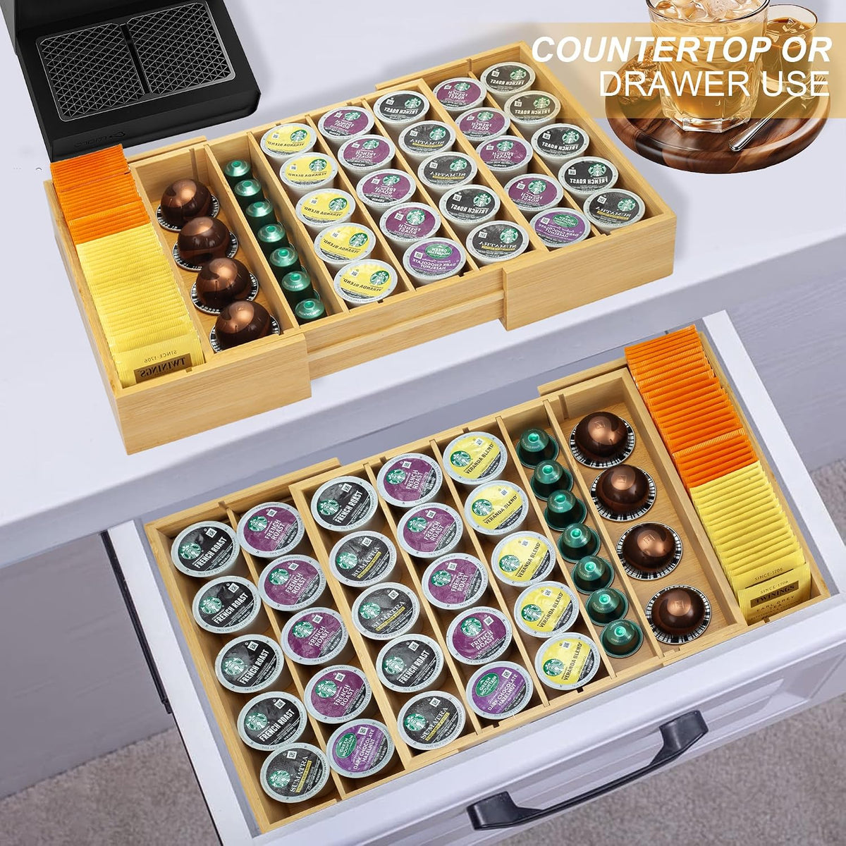 MinBoo Bamboo K Cup Holder for Drawer or Countertop Coffee Pod Holder Expanda...