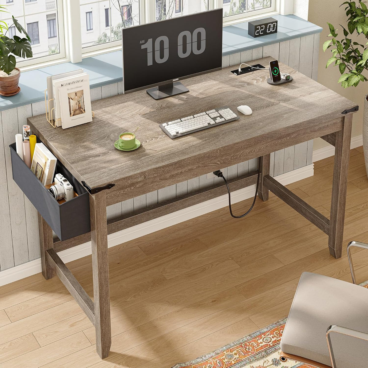 EnHomee 40" Writing Desk with Storage Bag & Power Outlet for Small S...