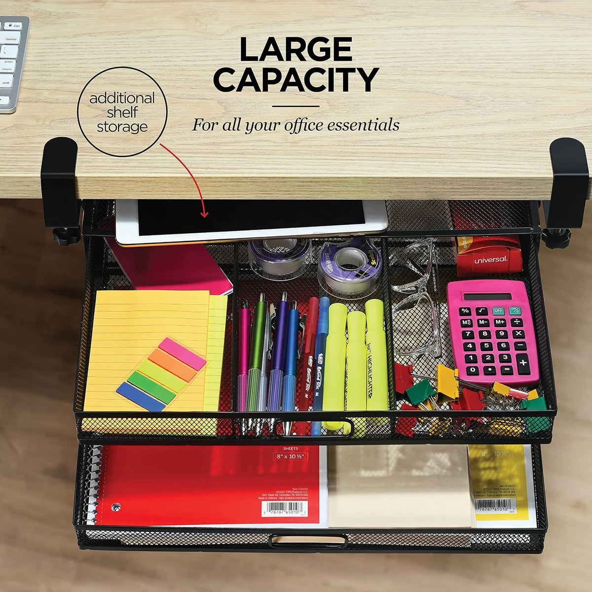 Homeify Under Desk Drawer Organizer Clamp-On, Mesh Metal Drawer Attachment, 2...