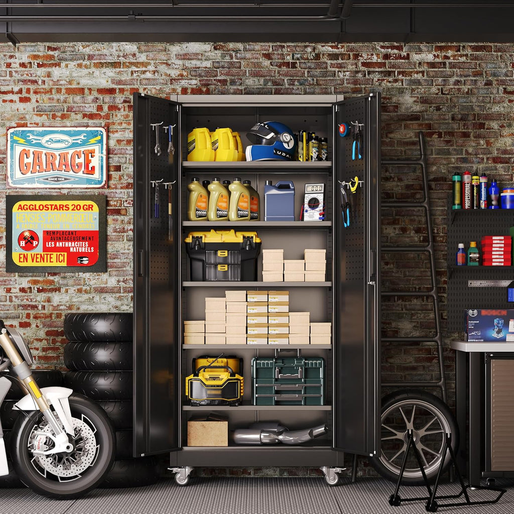 reemoon 5 adjustable 170 lb shelves, lockable doors shown in use