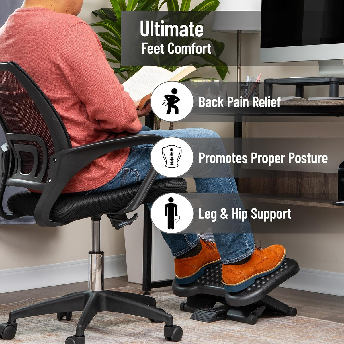 Mind Reader Foot Rest, Under Desk at Work, Ergonomic, Height Adjustable, Offi...