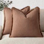 Foindtower Set of 2 Decorative Linen Fringe Throw Pillow Covers Cozy Farmhouse by Foindtower