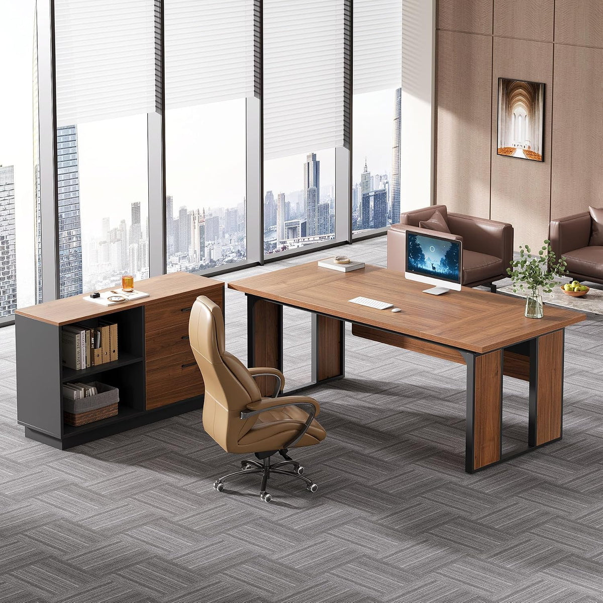 Tribesigns 63‘’ L-Shaped Executive Desk, Office Table with 47-Inch Drawers Ca...