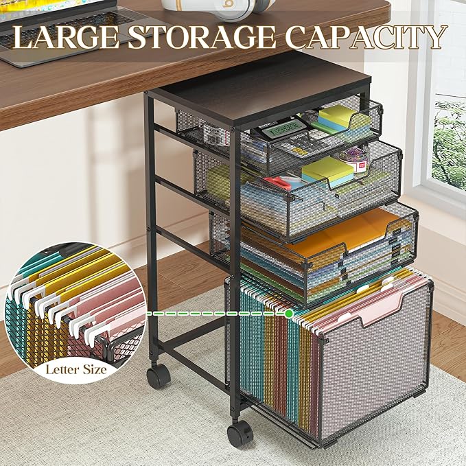 Sbanmao Rolling File Cart with 4 Storage Drawers, Filing Cabinet - Image 2