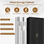 polup 75" tall metal kitchen pantry storage cabinet showing dimensions