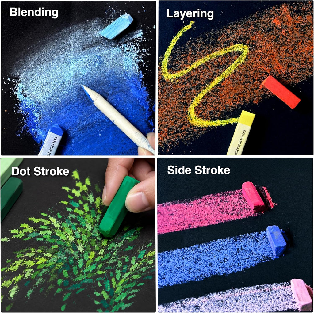 colour block 66-pc soft chalk pastels and tools showing dimensions