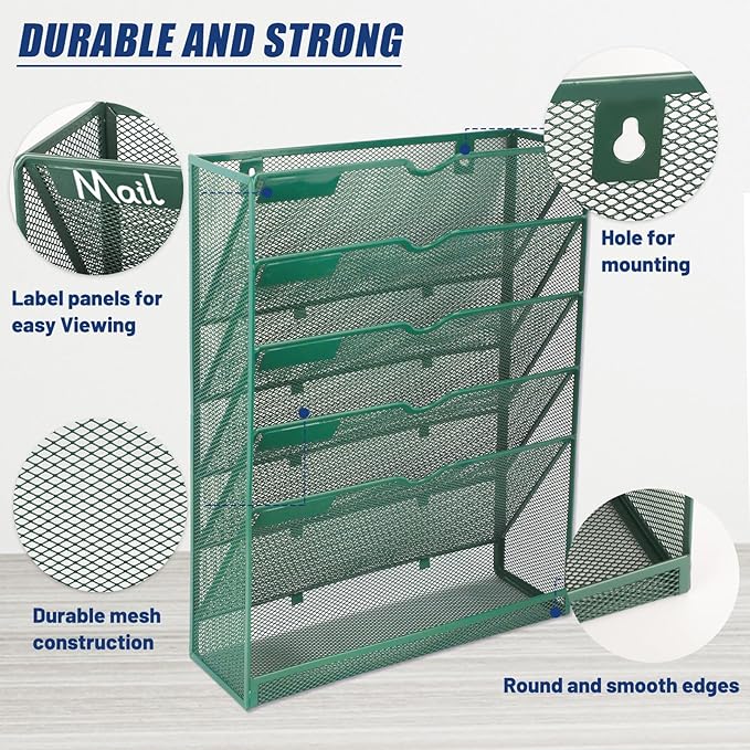 EASEPRES 6 Tier Desk File Organizer, Mesh Hanging Wall Mount Document - Image 4