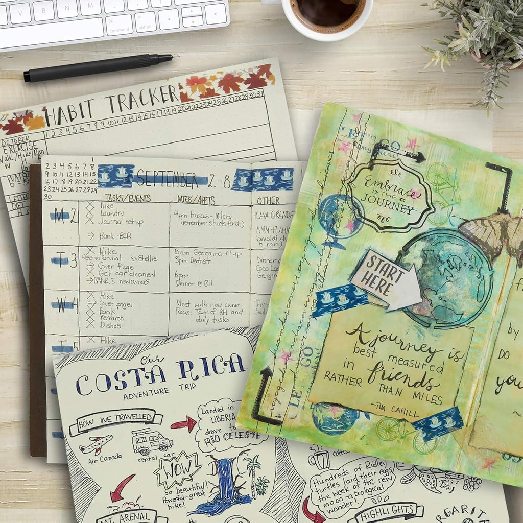 Wanderings A5 Grid Travelers Notebook Insert / A5 Journal Refill | 5.5" x 8.3" (14 x 21cm) | 6 Booklets, 480 Pages | Travelers Notebook Refills for Journals, Diaries, Planners