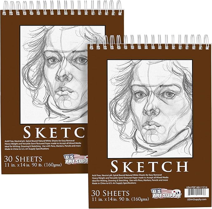 U.S. Art Supply 11”x14 Premium Heavy-Weight Paper Spiral Bound Sketch Book: 90 by USArtSupply