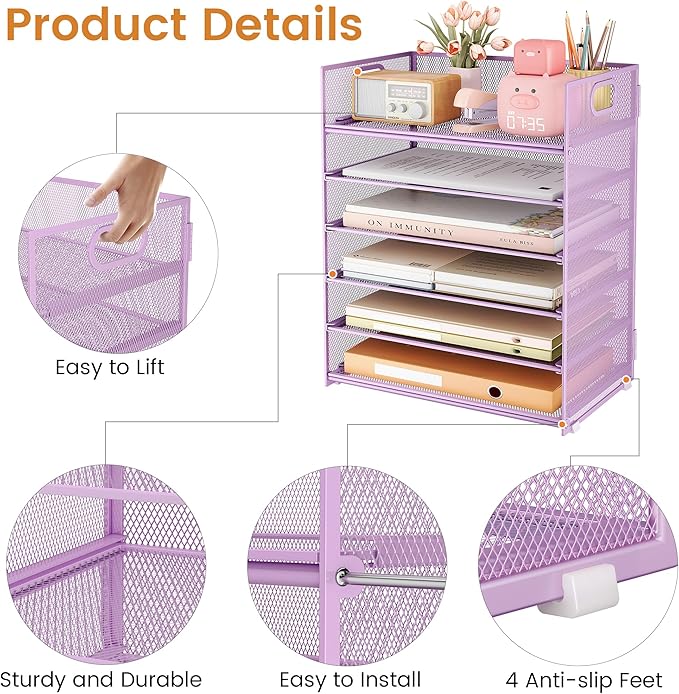 Subekyu 6-Tier Desk Paper Organizer, Desktop File Letter Tray - Image 5