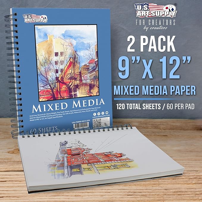 U.S. Art Supply 9"x12" Mixed Media Sketchbook, 2 Pack, 98 lb - Image 2