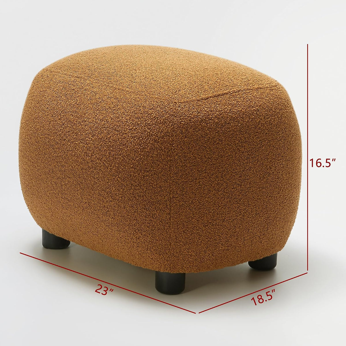 KINWELL Round Boucle Upholstered Ottoman Chair Padded Seat Footstool, Brown