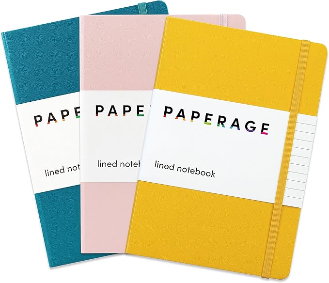 PAPERAGE Lined Journal Notebook, 3 Pack, 160 Pages, Medium 5.6 in x 8 in by PAPERAGE