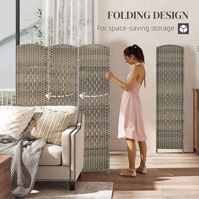 HOMCOM 3 Panel Room Divider, Hand-Woven Freestanding Wall Partition - Image 3
