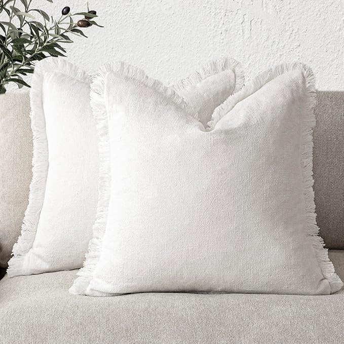 Foindtower Set of 2 Decorative Linen Fringe Throw Pillow Covers Cozy Boho by Foindtower