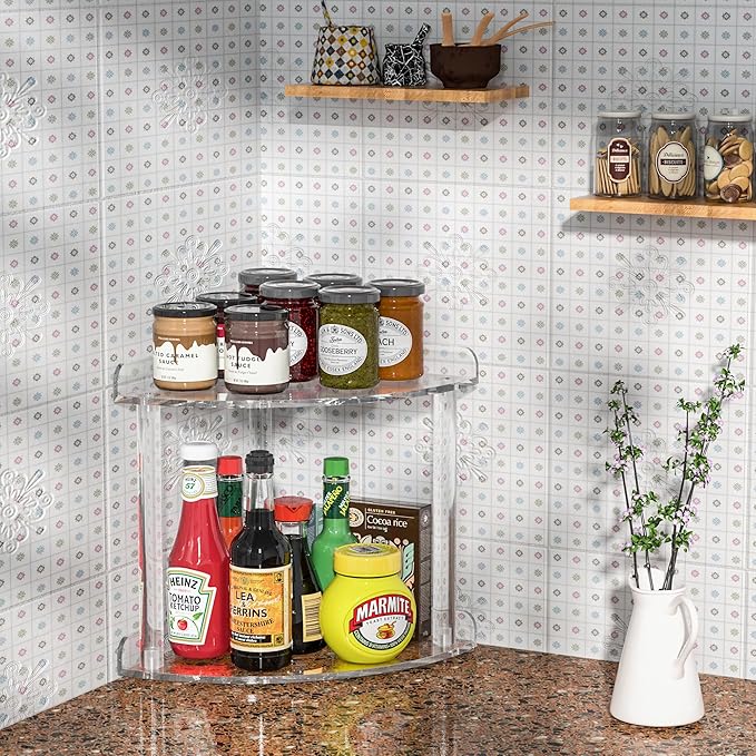 Sezanrpt 2 Tier Countertop Corner Organizer Shelf 7x7x8 Inch, Acrylic Bathroom - Image 2