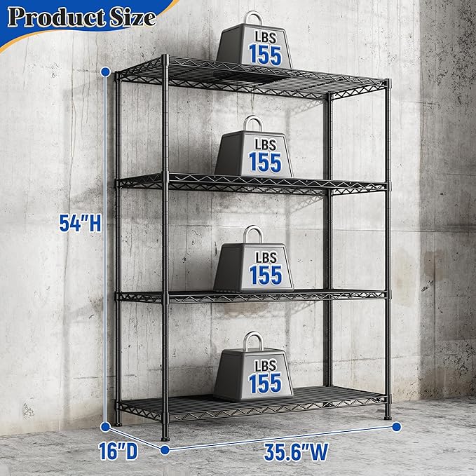 DurayLoly 4- Shelf Metal Shelving Unit Adjustable Storage Shelves Heavy Duty - Image 3