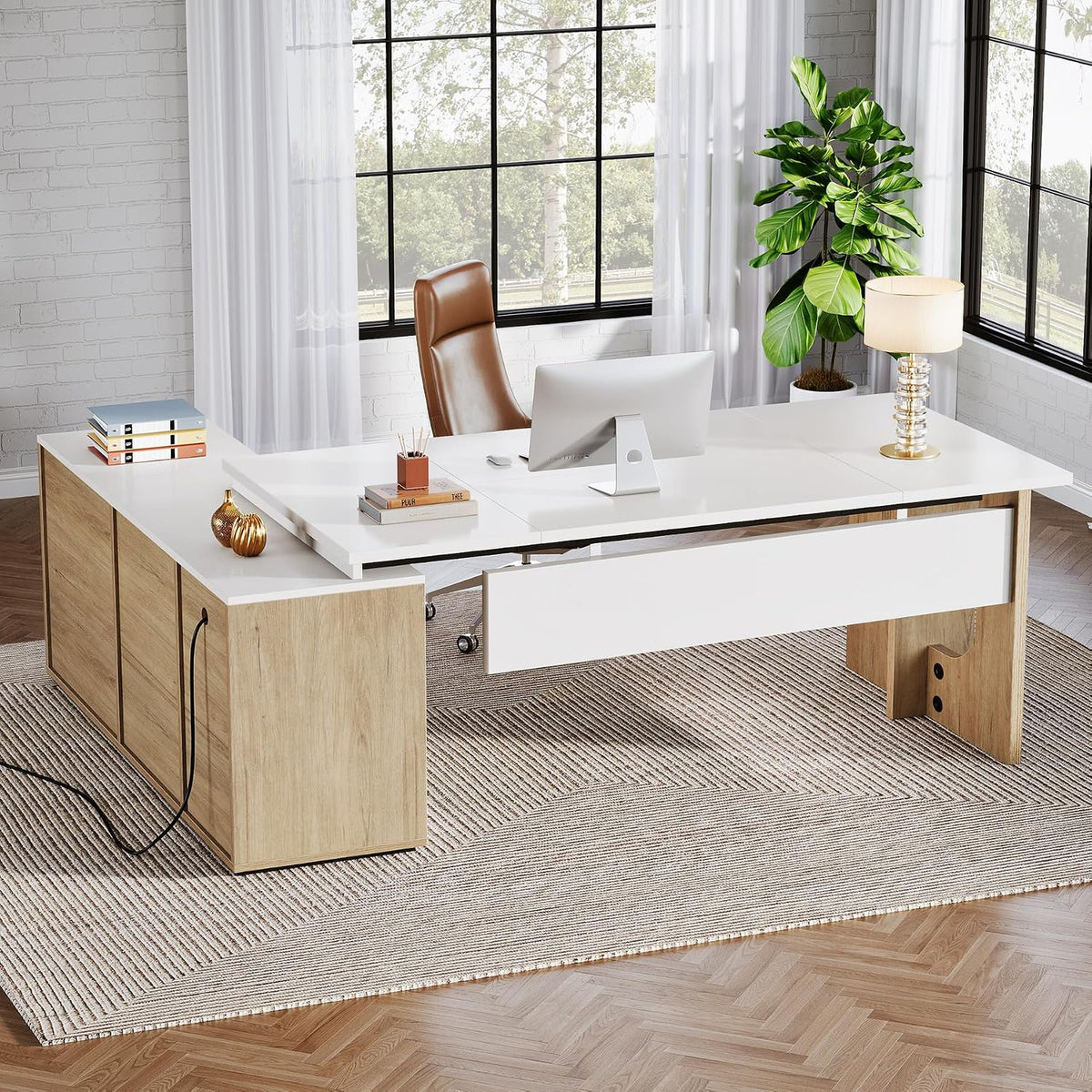 Tribesigns 74.8 Inch Executive Desk, L-Shaped Office Desk with Cabinet