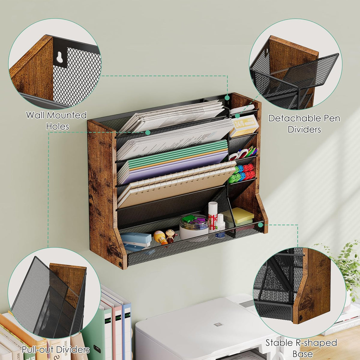 jakyitvi 5 tiers ironwood wall desk file holder shown in use