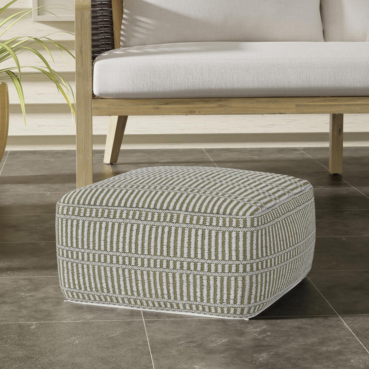 SIMPLIHOME Safford 20" Wide Square Pouf in Natural/White PET Polyester