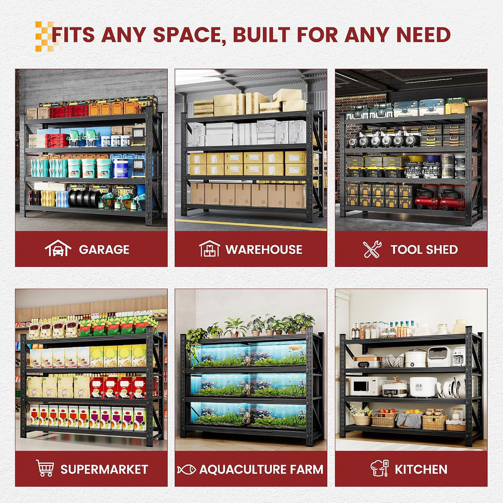 79" wide metal garage shelves, 7000lbs storage shelving showing dimensions