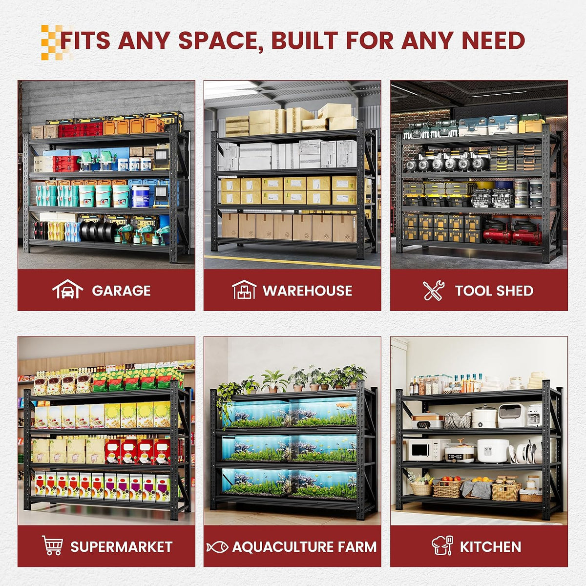 79" wide metal garage shelves, 7000lbs storage shelving showing dimensions