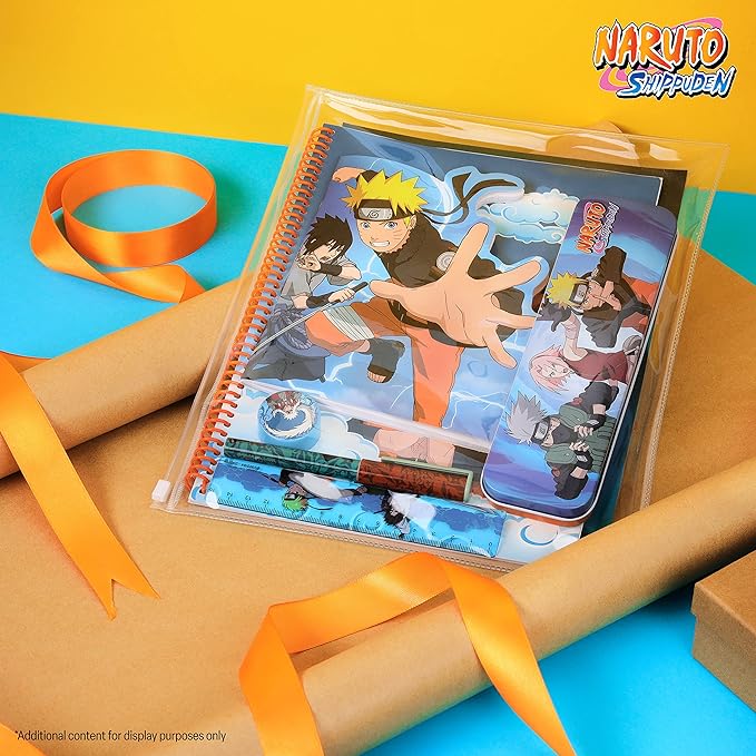 Naruto Stationery Set with Colouring Pencils Tin Pencil Case Childrens - Image 2