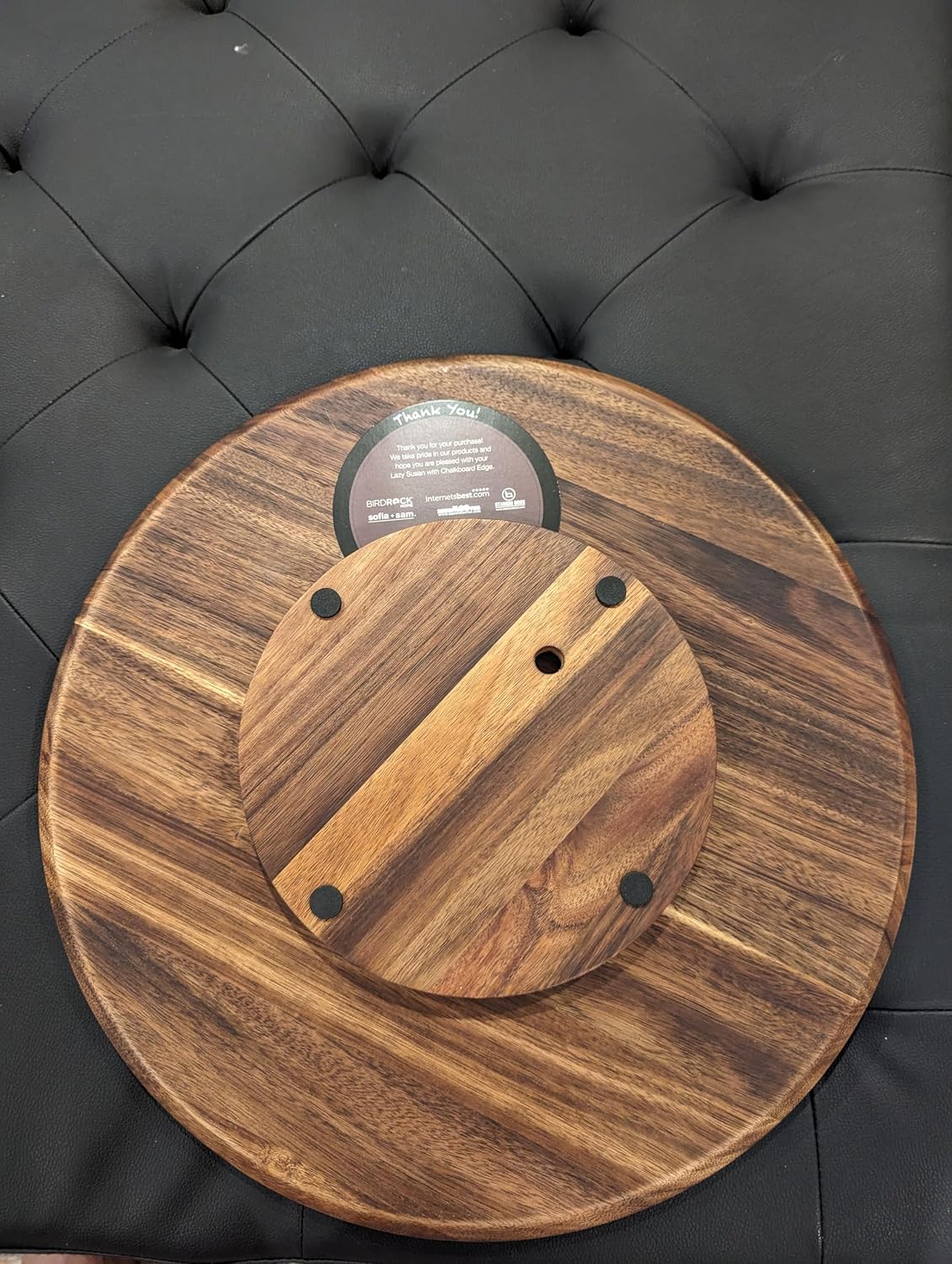18" Large Lazy Susan Acacia Solid Wood with Chalkboard Edge for Labeling...