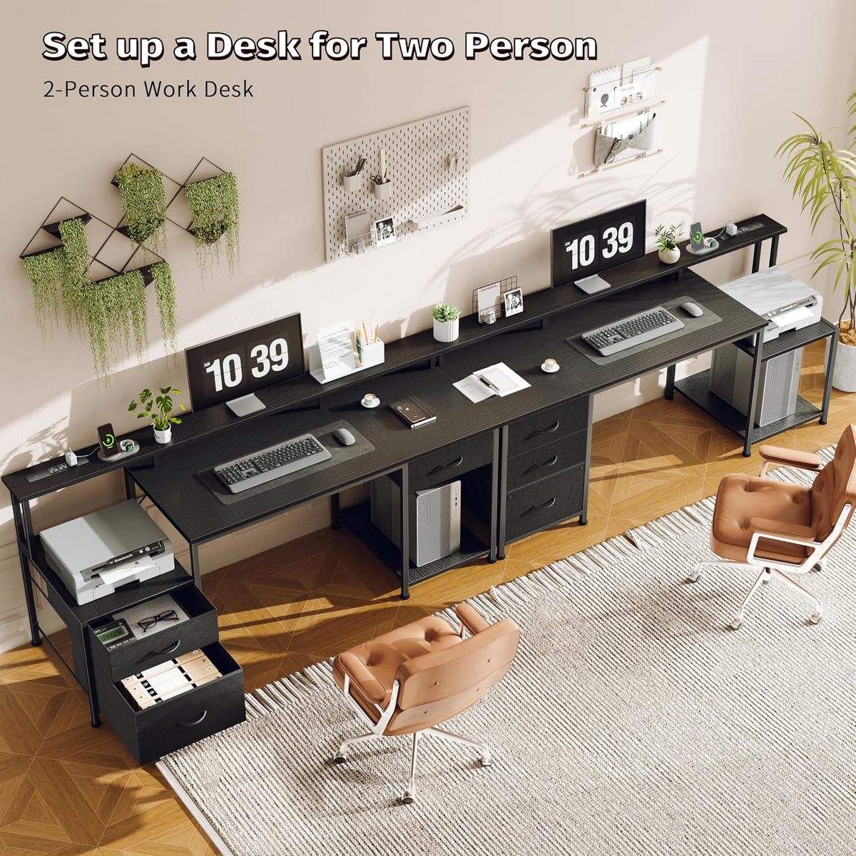 Korfile 55" Computer Desk with File Drawer, Printer Space, Dark Black
