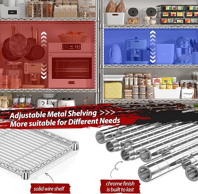 REIBII 1500LBS Storage Shelves 61.7''W Wire Shelving Unit 5 Tier Metal Shelving - Image 8