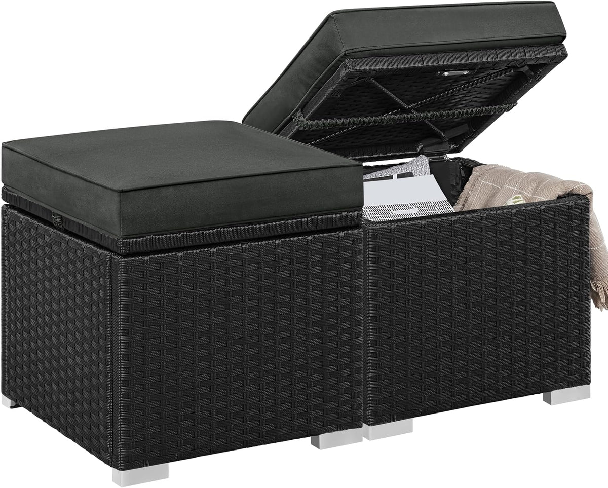 Yaheetech Wicker Ottomans, Set of 2 PE Rattan Side Tables, Black/Gray
