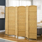 HOMCOM 6 Panel Room Divider, Hand-Woven Freestanding Wall Partition - Image 2