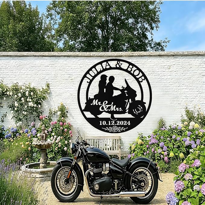 Custom Motorcycle Couple Metal Signs Personalized Couple Name Sign Motorbikes - Image 2