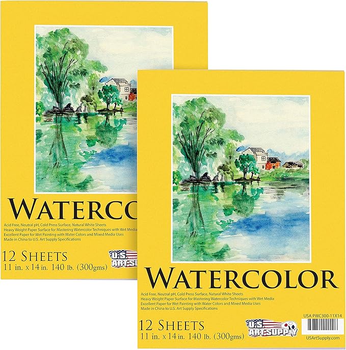 U.S. Art Supply 11" x 14" Premium Heavyweight Watercolor Paper Pad, 140lb by USArtSupply