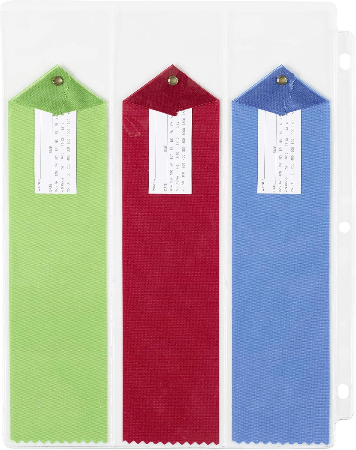10 Swimming Large Ribbon Award Binder Pages Organizer Holder Storage – USA | Ribbons up to 2.5”x11” Thick Robust Crystal Clear Display Original USA Inventor Track Gymnastics Dog Shows Sport Competition