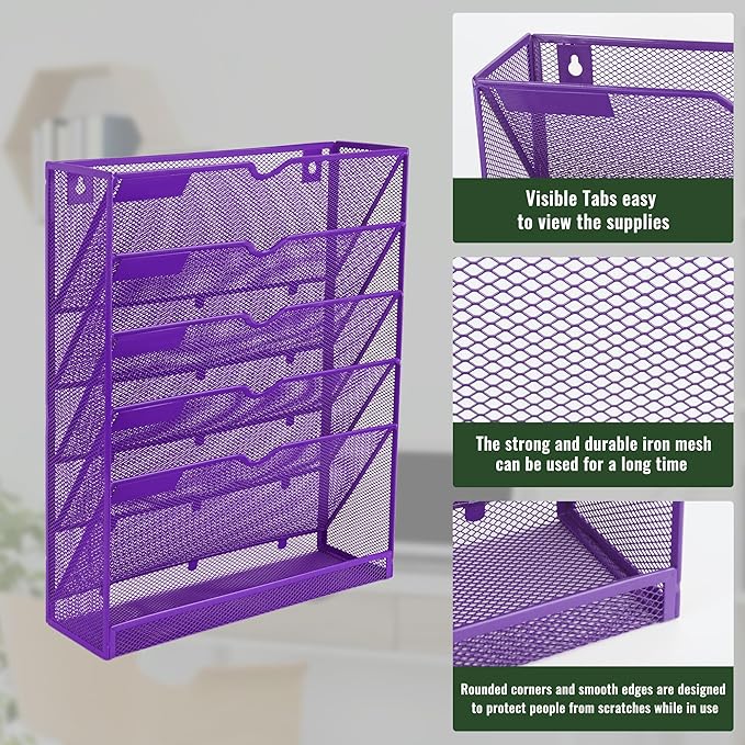 EASEPRES 6 Tier Mesh Hanging Wall File Organizer, Desk Vertical Mail Paper - Image 4