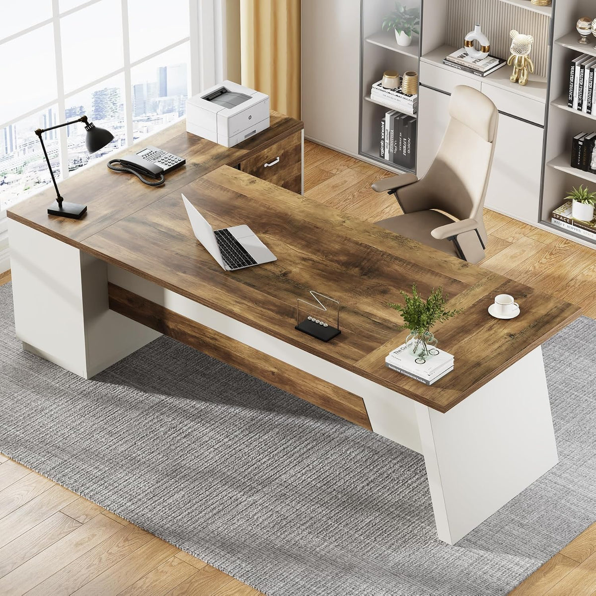 Tribesigns 78" L-Shaped Executive Desk, Large Modern Office Desk with Dr...