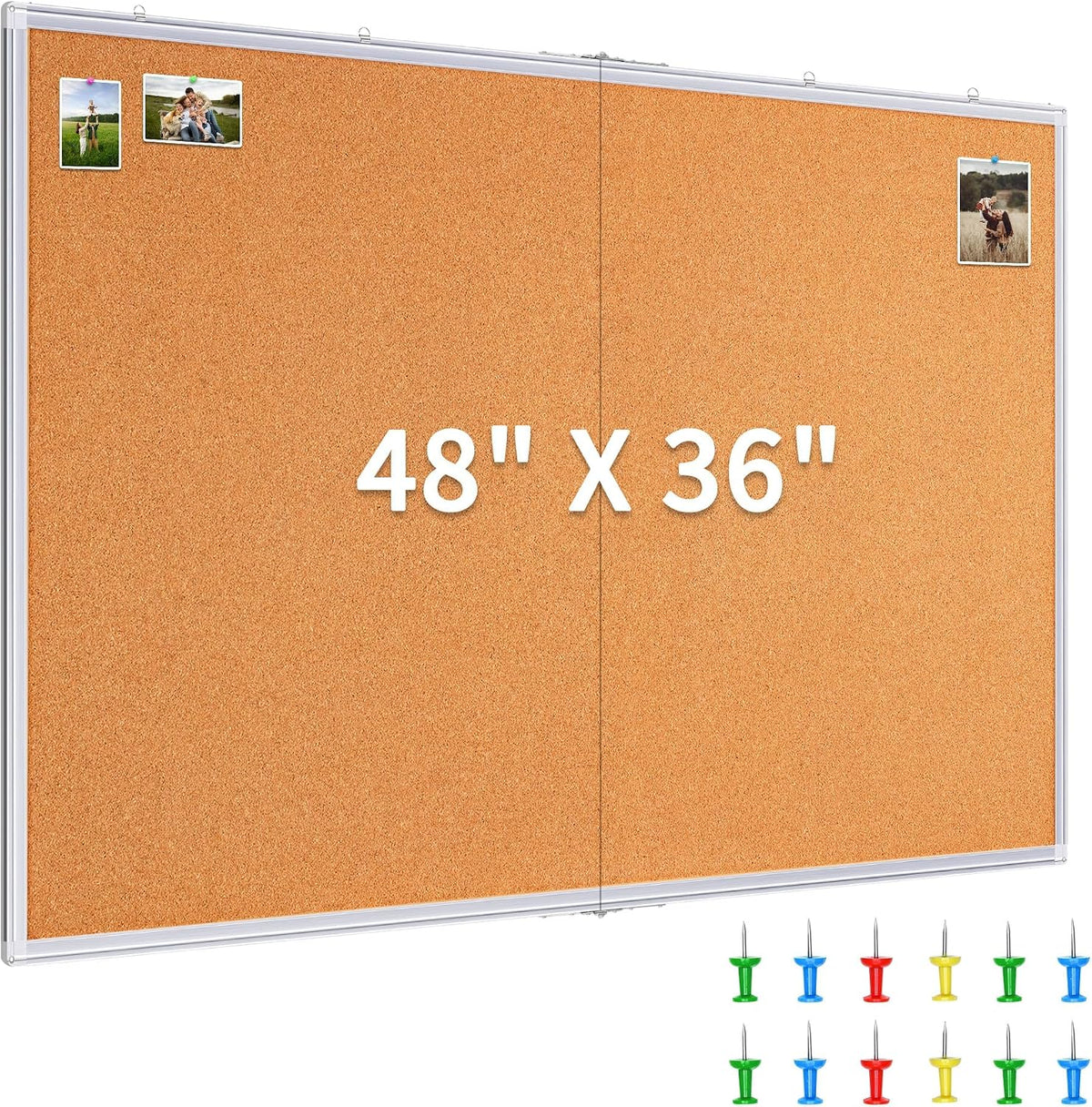 Maxtek Cork Board 48 x 36 in, Large Bulletin Board for Wall Aluminum Framed