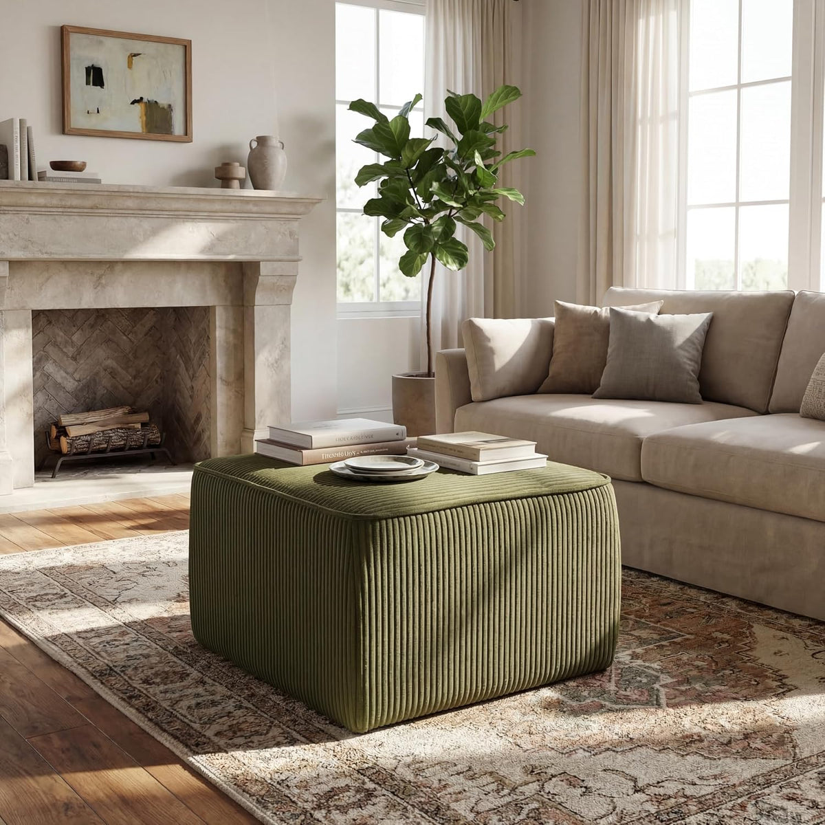 Christopher Knight Home Isa Corduroy Pouf Ottoman Foot Rest, Square Fabric Po...
